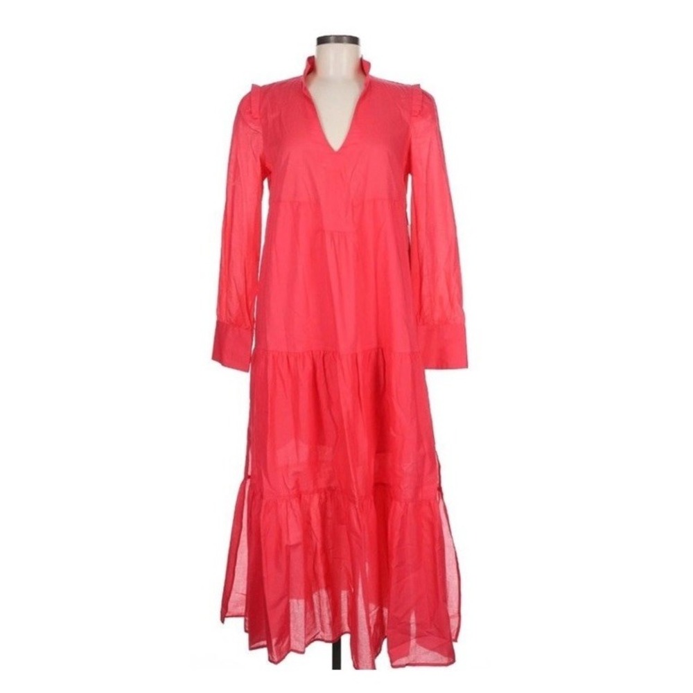 Tuckernuck Women's Poppy‎ Pink Bristol Maxi Dress Tiered Ruffle Shoulder Pads S